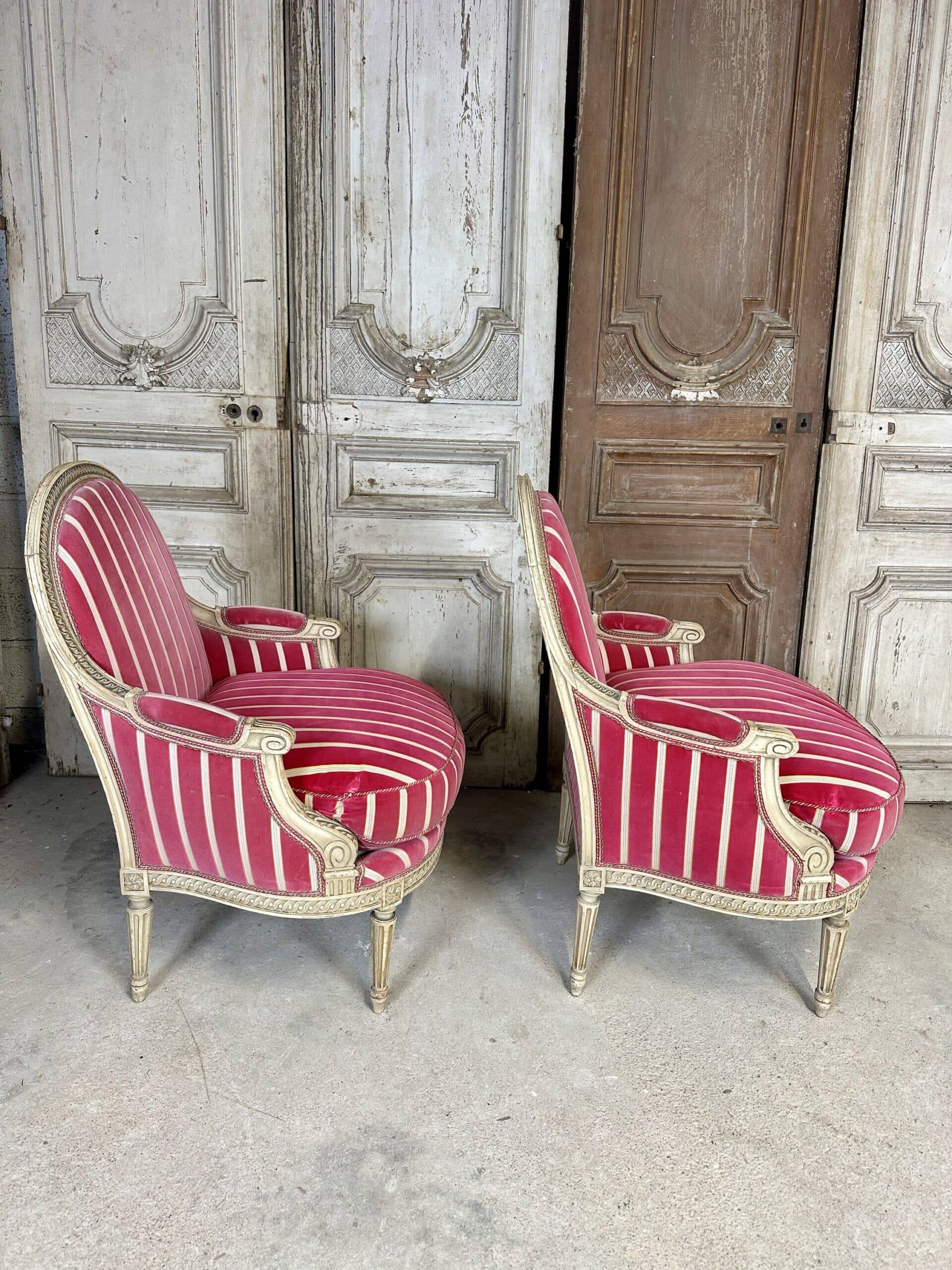 Pair of Louis XVI style bergère armchairs