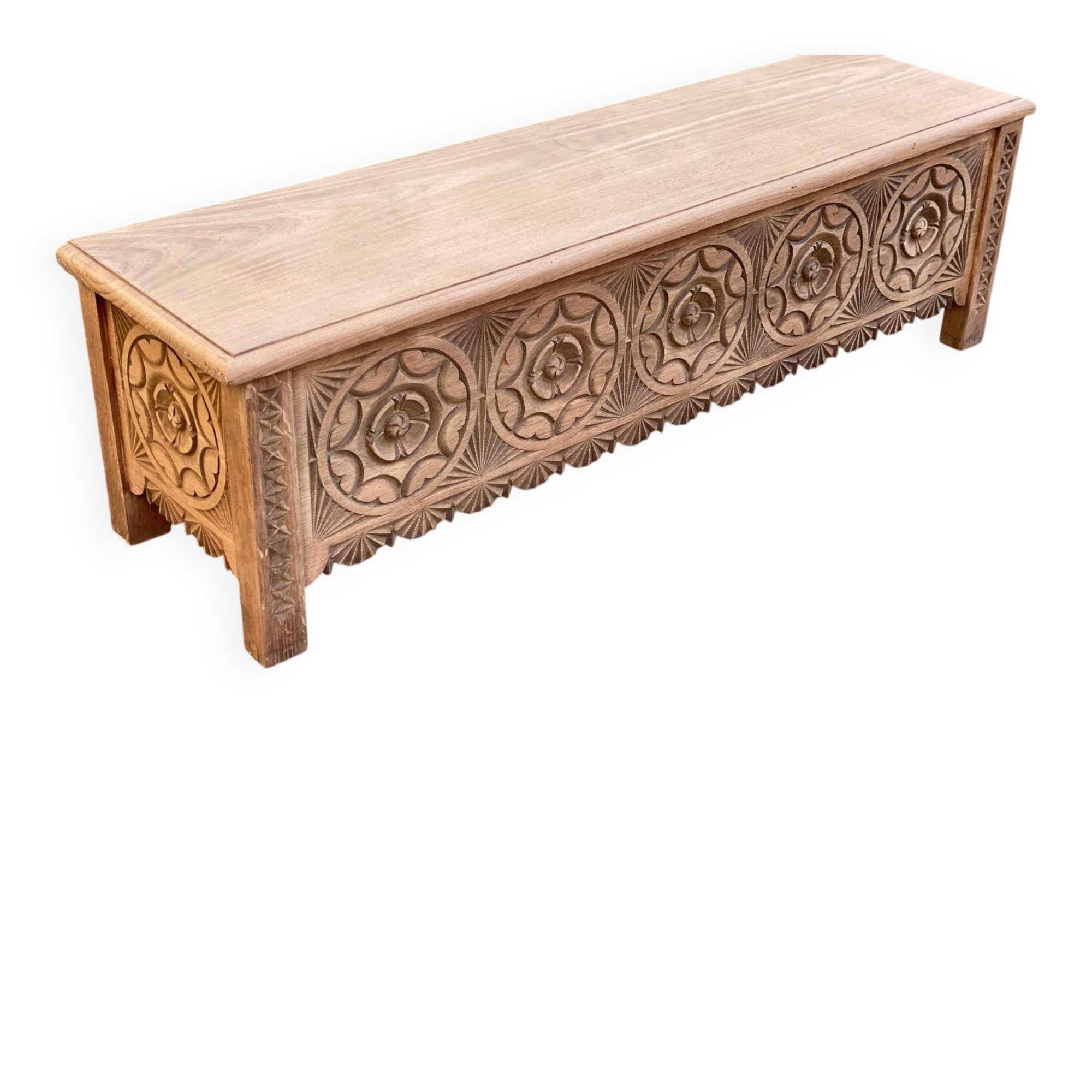 Banc coffre breton du 19ème siècle rénové en chêne massif 155cm