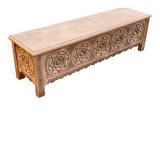 Banc coffre breton du 19ème siècle rénové en chêne massif 155cm