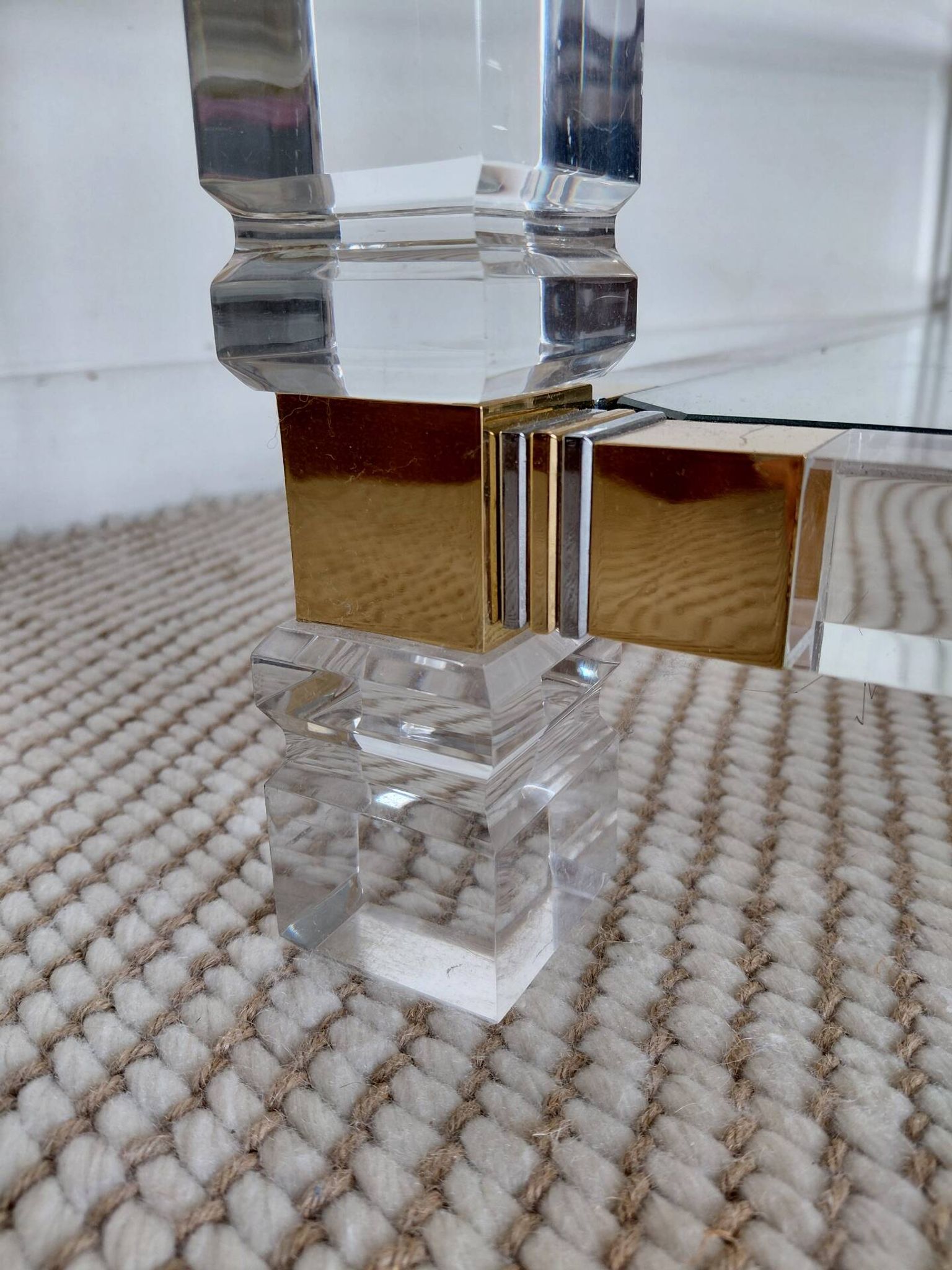 Large Hollywood Regency coffee table Lucite Brass double top 70s