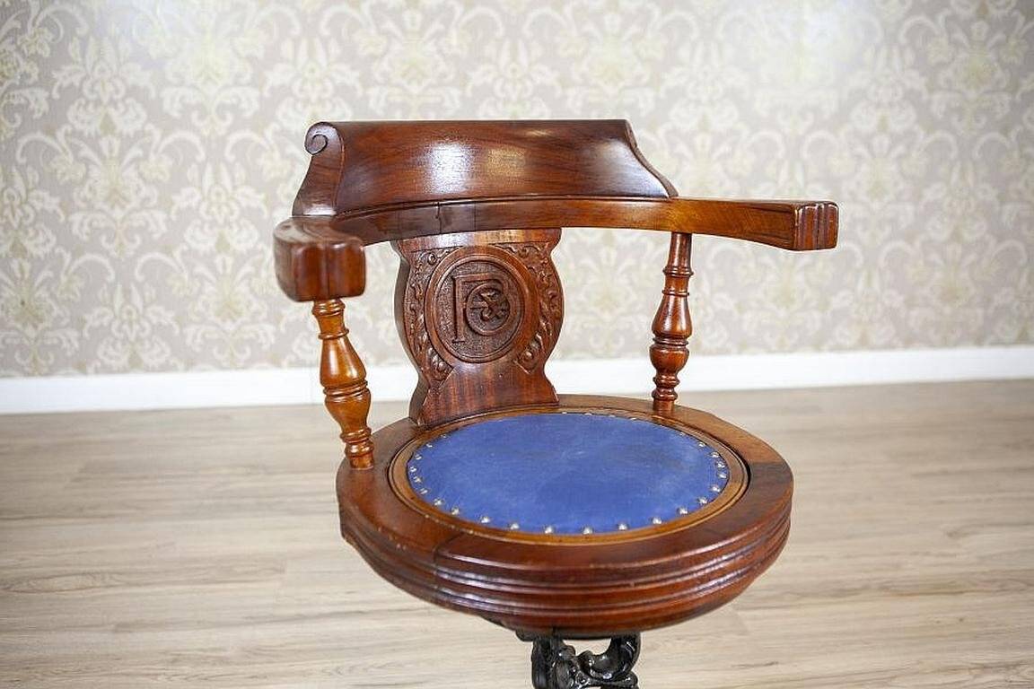 Early-20th Century Wooden Captain Armchair with Soft Seat, 1930s