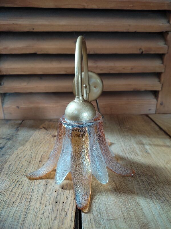 Applique brass tulip petal flower glass orange old vintage dp 0522020