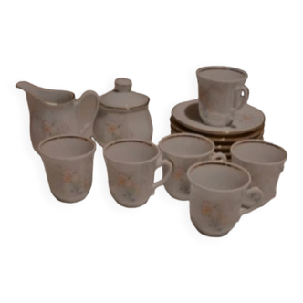 Coffee serving lot 6 cups, saucers, a milk jug and an authentic vintage sugar bowl