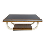 Art Deco Italian Walnut and Top Glass Table with Elephant Tusk Legs, 30s