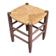 Traditional farmhouse stool in solid wood with straw seat.