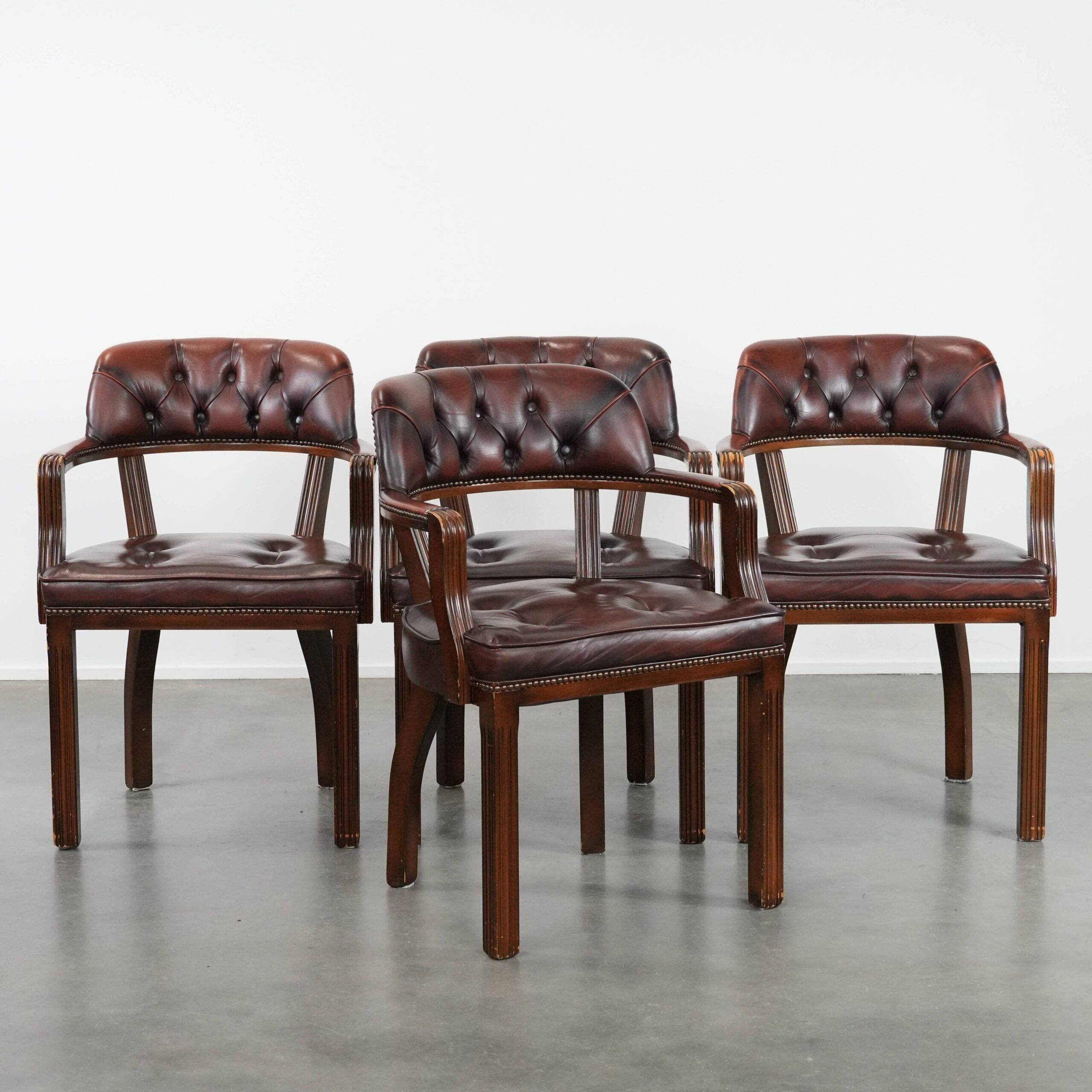 Set of four cowhide leather Chesterfield dining chairs in English style