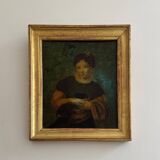Portrait of a young girl, 18th century, fixed under glass in a baguette frame