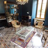 50s coffee table in beaten iron and 135 x 75 cm glass
