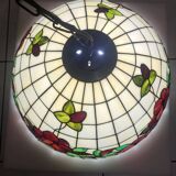 Large Tiffany pendant light in coloured glass