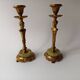 Pair of neoclassical candle holders in gilded bronze and green onyx, bust of