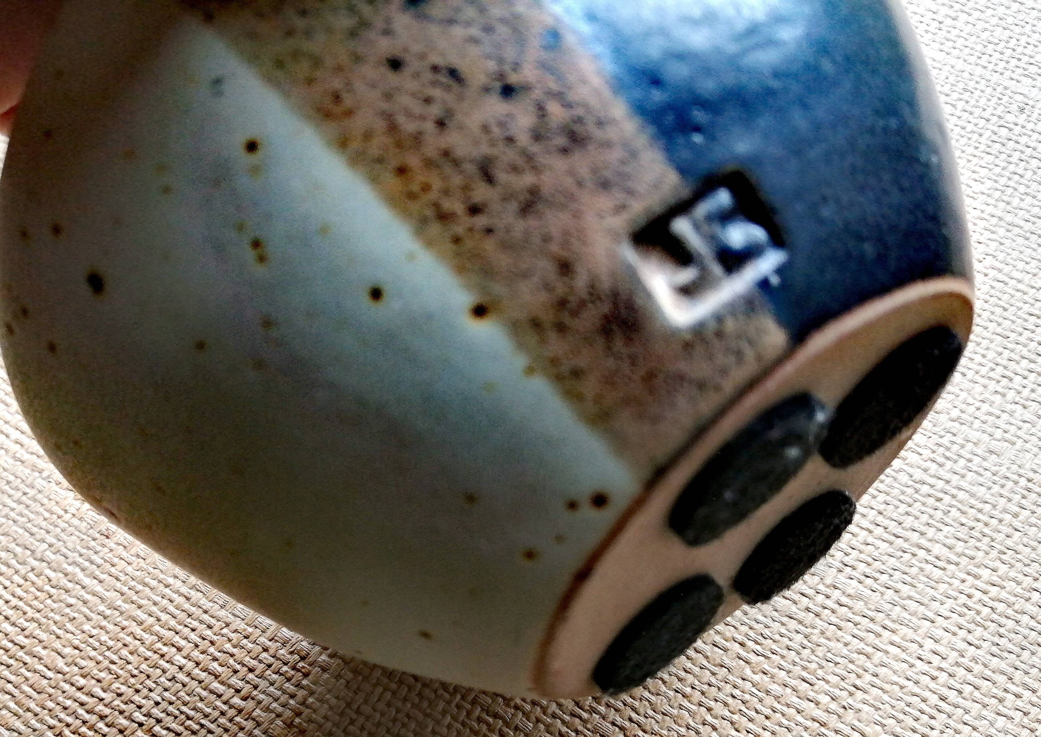 Vase flower frog, stoneware Puisaye signed Jean Cacheleux, 80's design