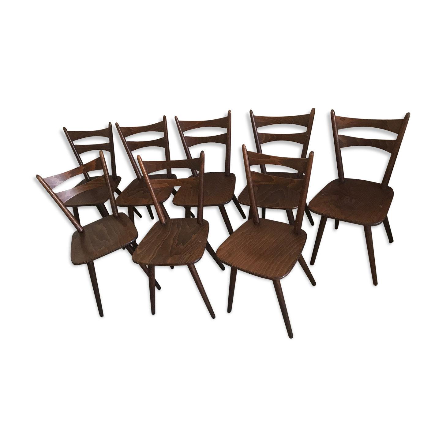 Set of 8 vintage chairs 1960 in beech compass feet