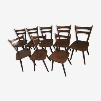 Set of 8 vintage chairs 1960 in beech compass feet