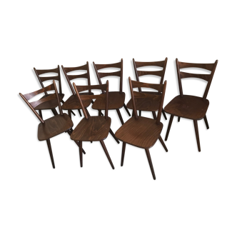 Set of 8 vintage chairs 1960 in beech compass feet