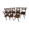 Lot de 8 chaises vintage 1960 en hêtre pieds compas