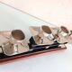 Four-headed candlestick in teak and chrome metal Scandinavian style / vintage 60s-70s