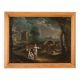 Peinture ancienne paysage avec figures, huile sur toile, XVIIIe siècle