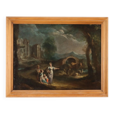 Old painting landscape with figures, oil on canvas, 18th century