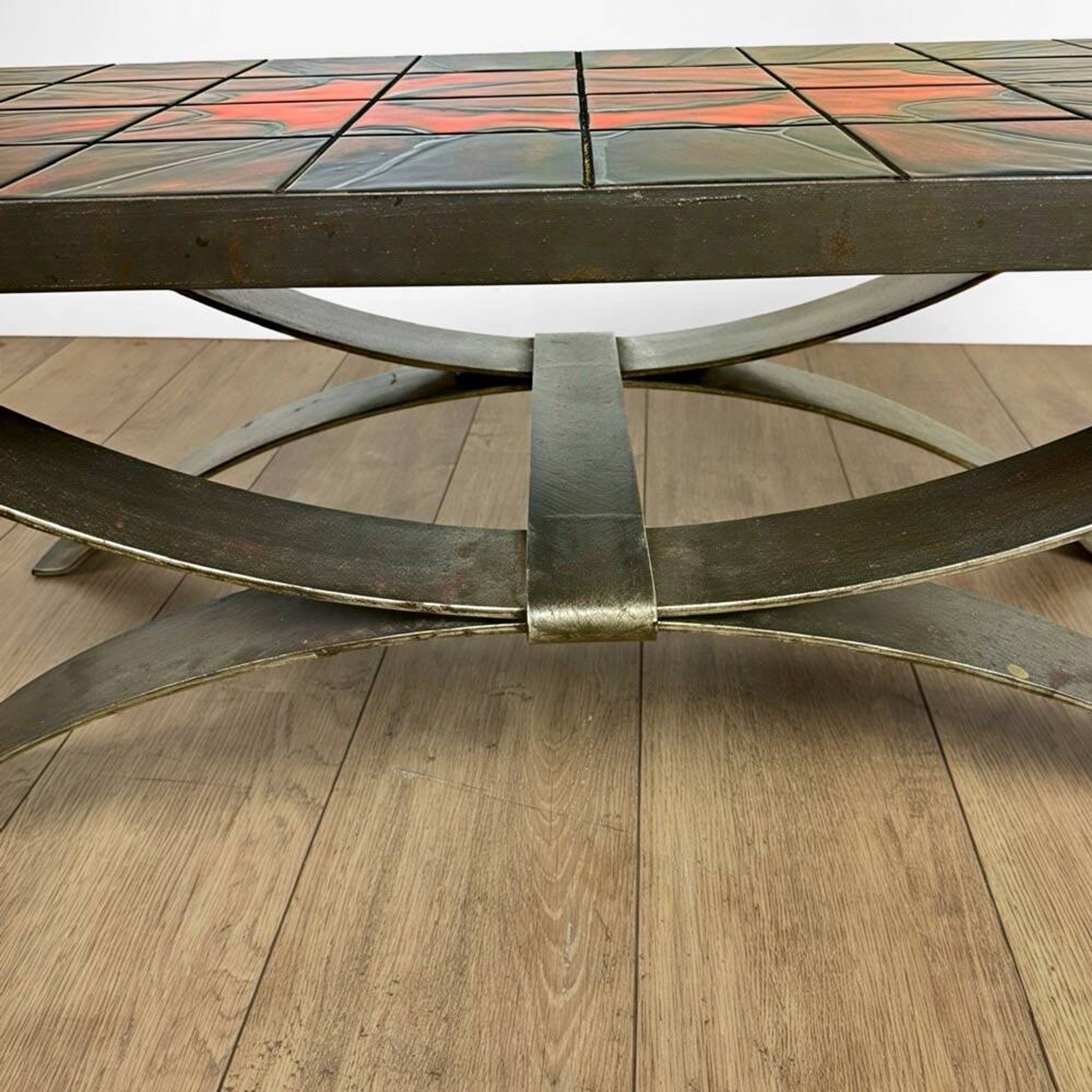 Ferlor International coffee table in brushed steel and ceramic from the 1970s.