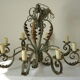 Lustre 8 branches en fer forgé patine gris de vert  et dorure ancien