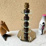 Art deco mirror glass & wood lamp base modernist design