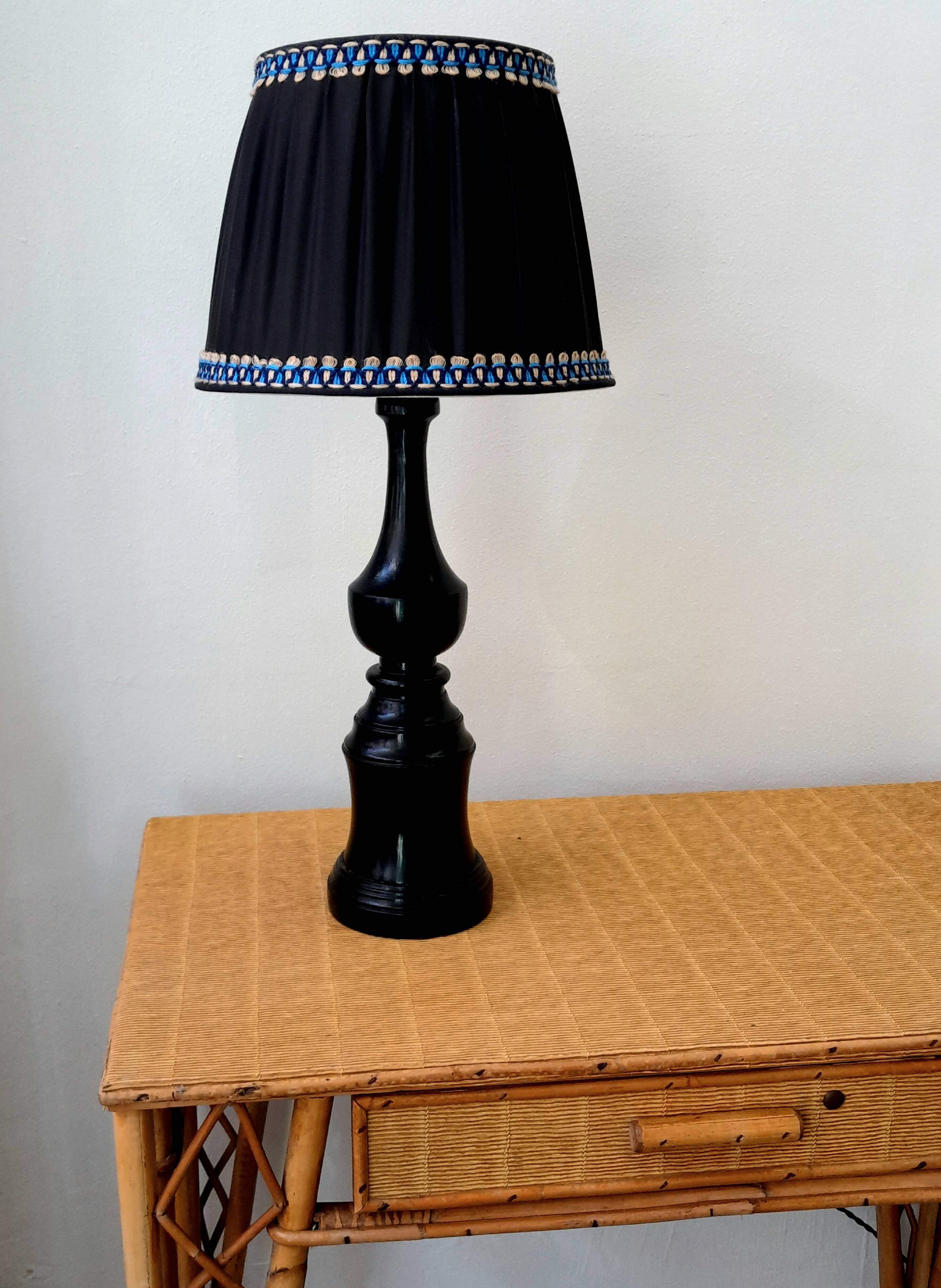 Art deco wooden lamp 1930 and couture lampshade