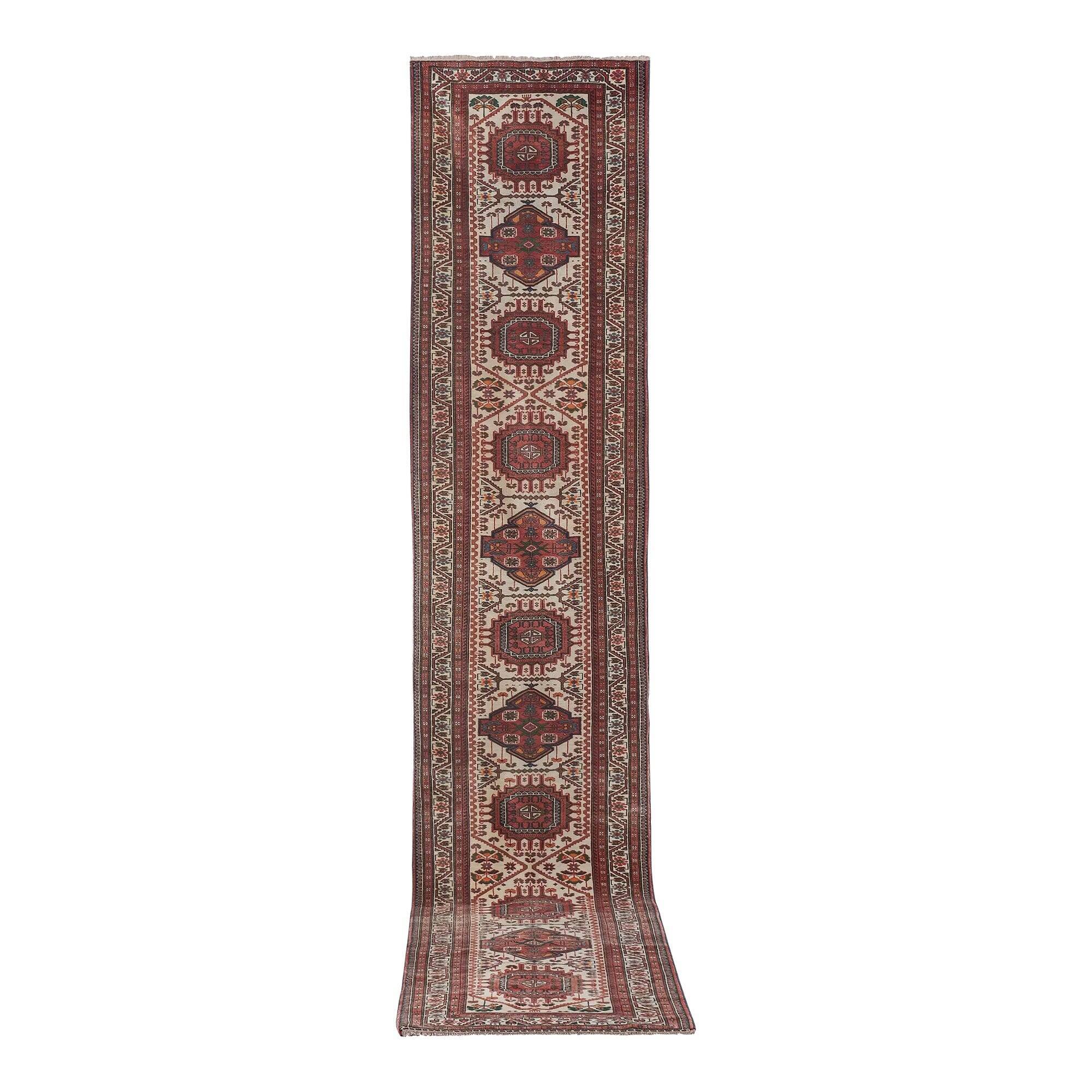 Vintage Turkish hallway rug 90x414 cm