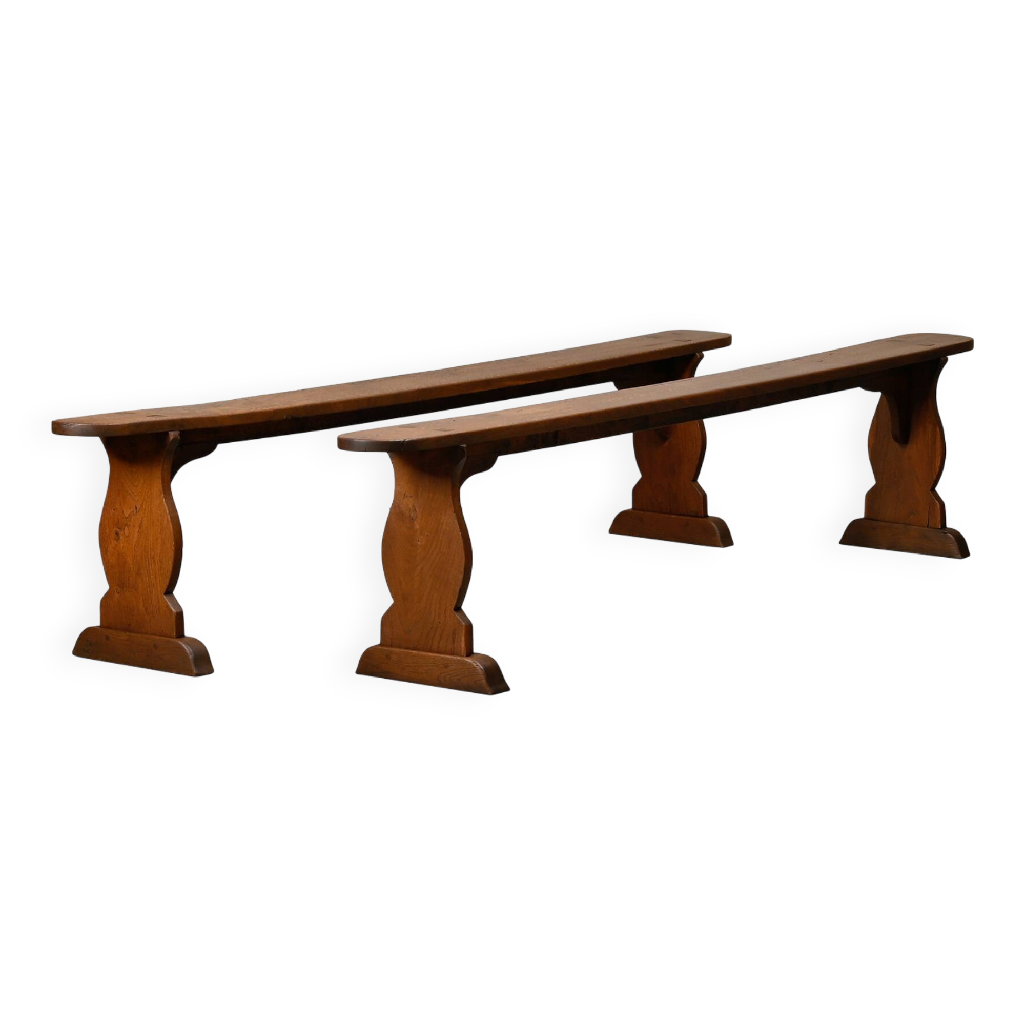 Antique, Primitive and Rustic Farm Benches in solid Oak, France 1920's