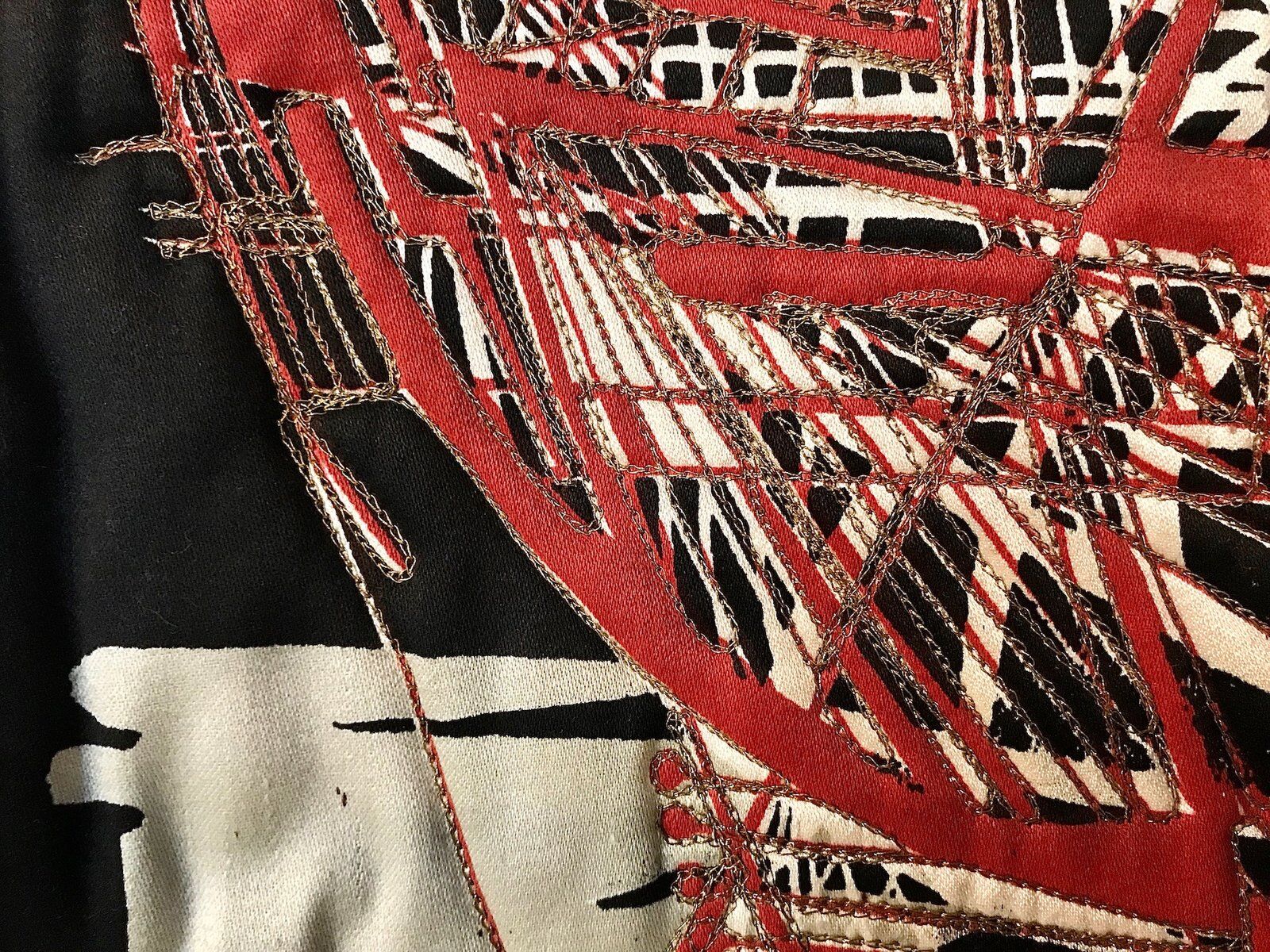 Tapestry wall hanging with sailing boats motif on bamboo rod, Italy 1940s
