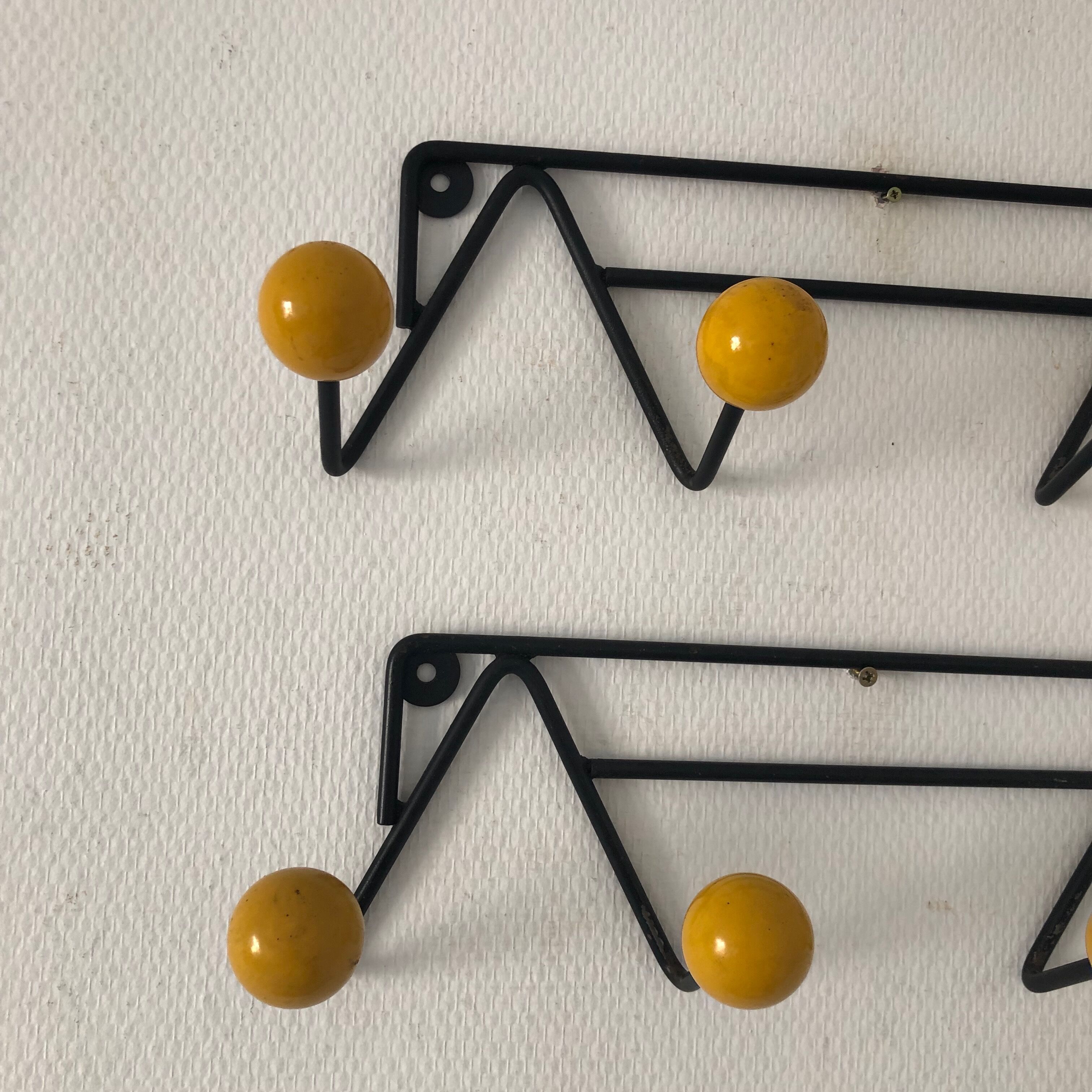 Pair coat racks balls 4 vintage patères 1960