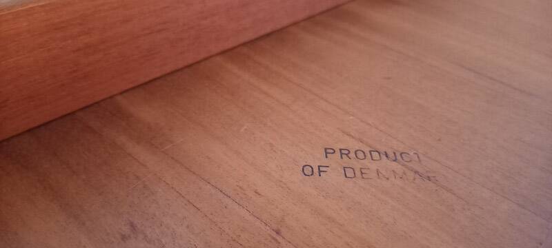 Danish 1960s teak coffee table with slatted shelf.
