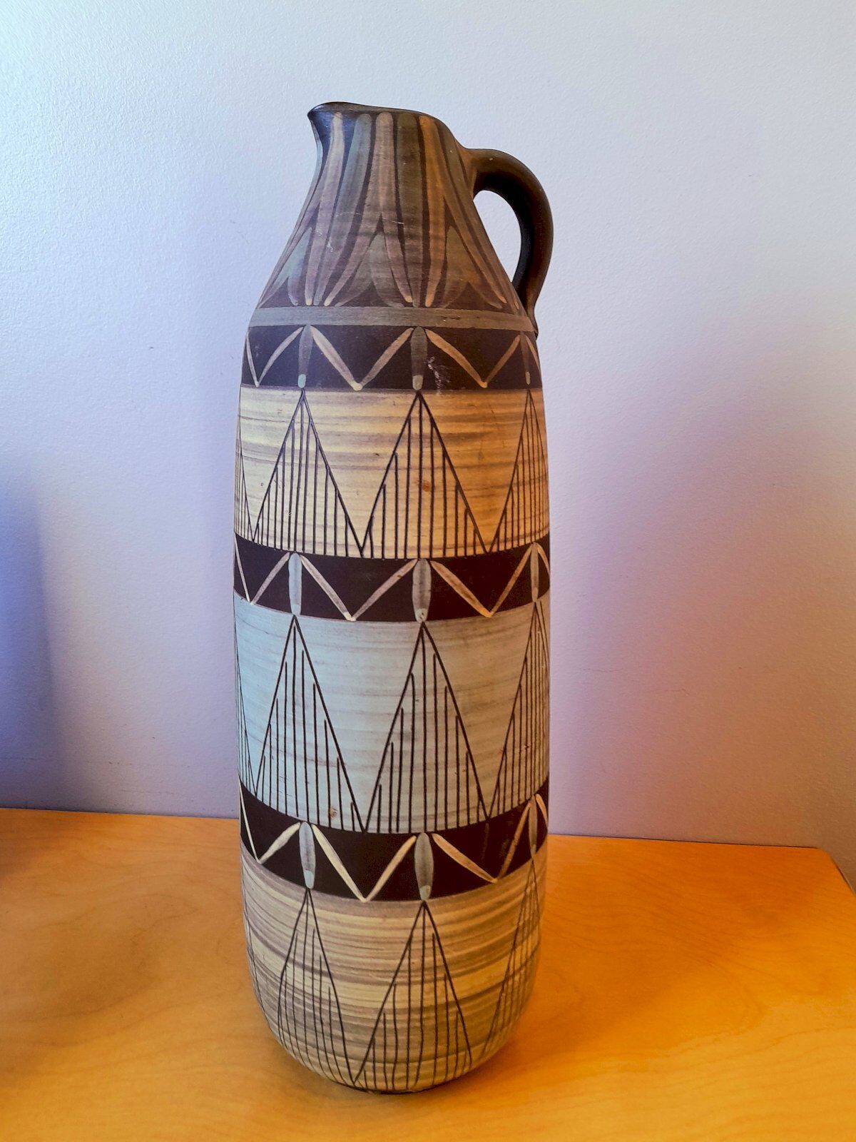 Ceramic pitcher 1960, signed VBM geometric