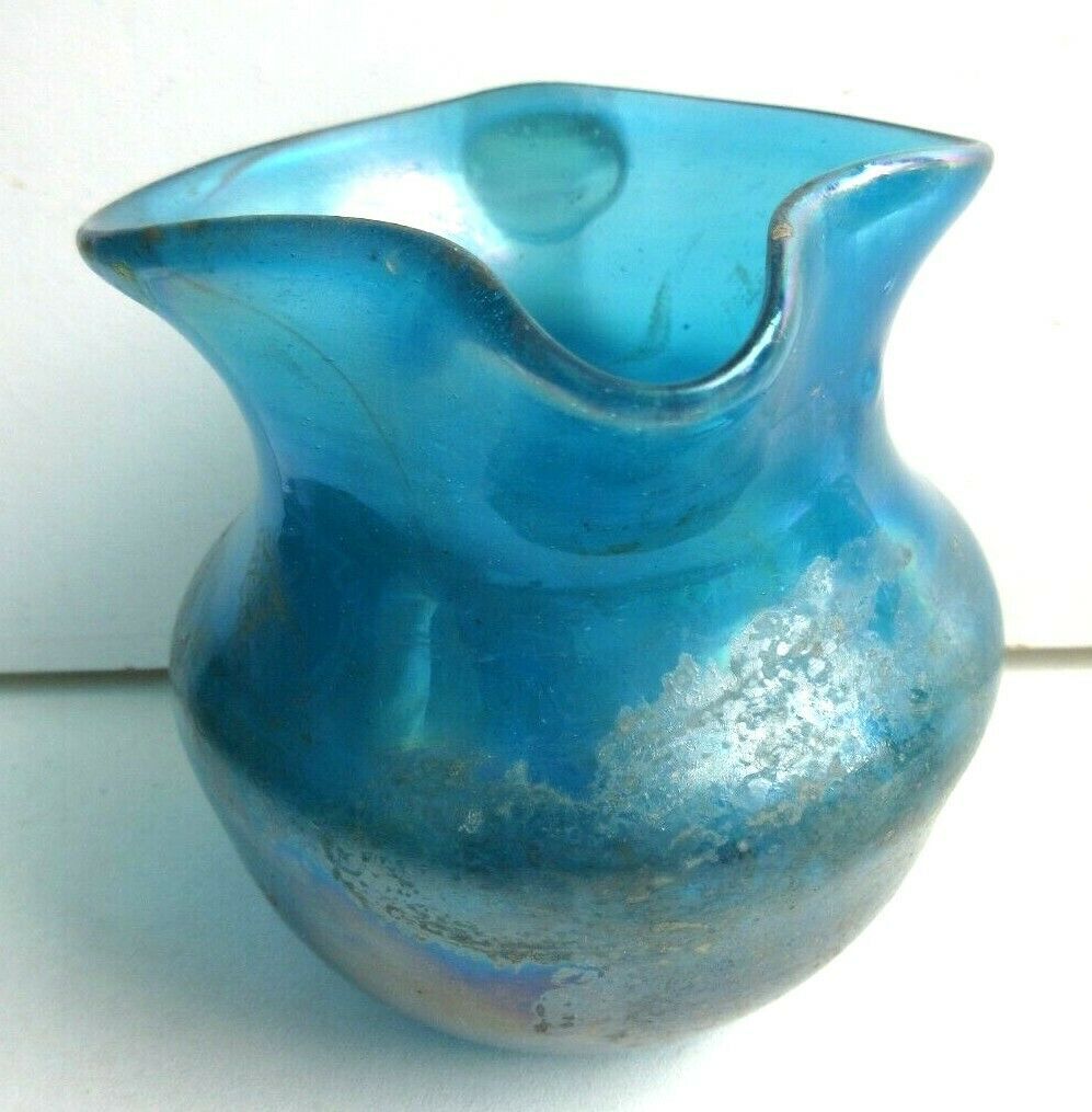 Small Art Deco pitcher, iridescent blue glass