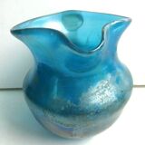 Small Art Deco pitcher, iridescent blue glass