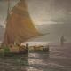 Seascape painting signed Remo Testa, fishermen at dawn