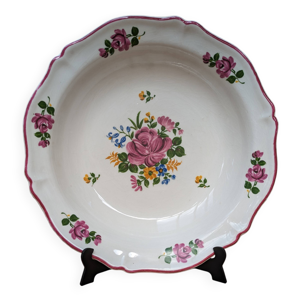 Plat rond creux décor bouquet de fleurs Saint Amand Vieux