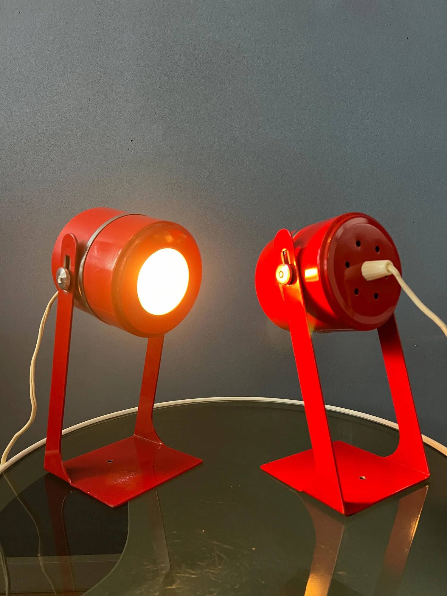 Set (2) of vintage red space age desk lamps