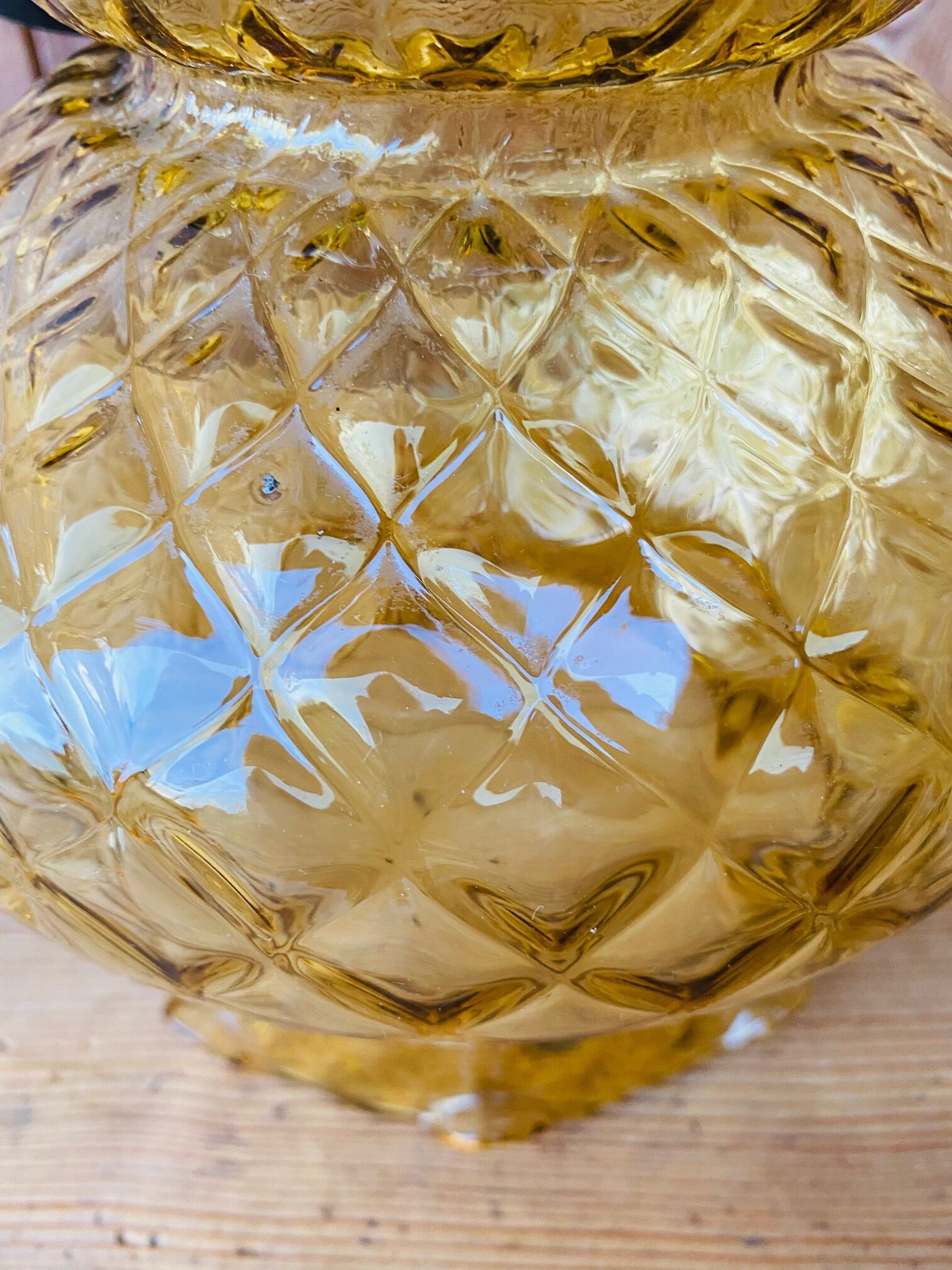 Vintage striated amber glass pendant lamp