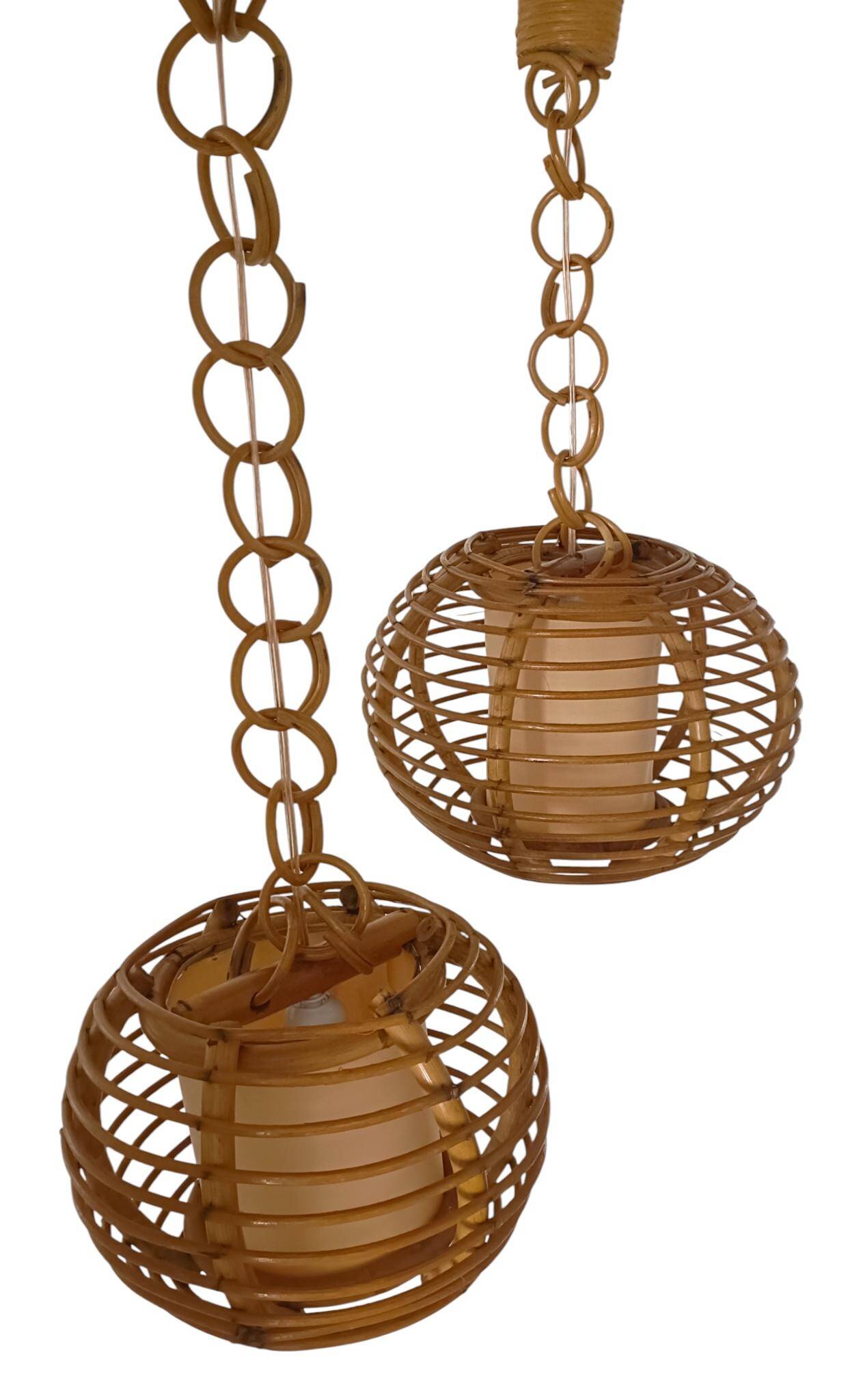 Mid-Century Globe Pendant Lamps, Bamboo & Rattan, c. 1960s