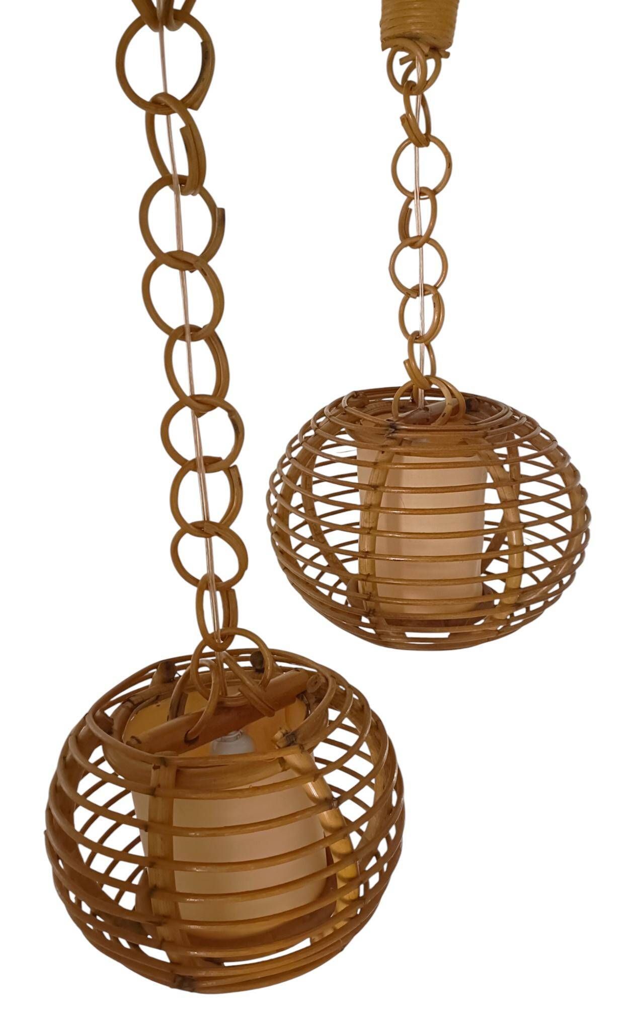 Mid-Century Globe Pendant Lamps, Bamboo & Rattan, c. 1960s