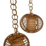 Mid-Century Globe Pendant Lamps, Bamboo & Rattan, c. 1960s