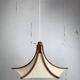 Teak and linen umbrella pendant hanging lamp by Domus, 1970s