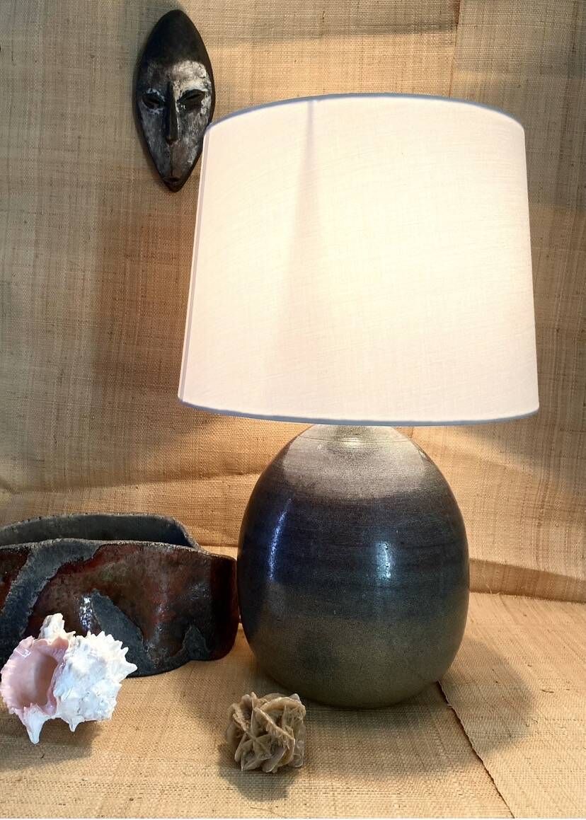 Pied de lampe en céramique et câble en tissu tressé