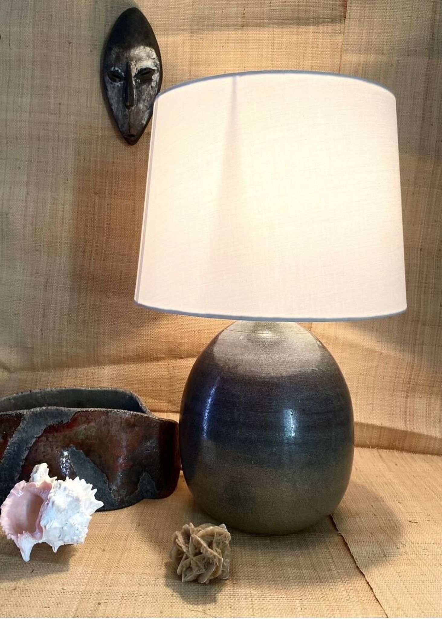 Pied de lampe en céramique et câble en tissu tressé