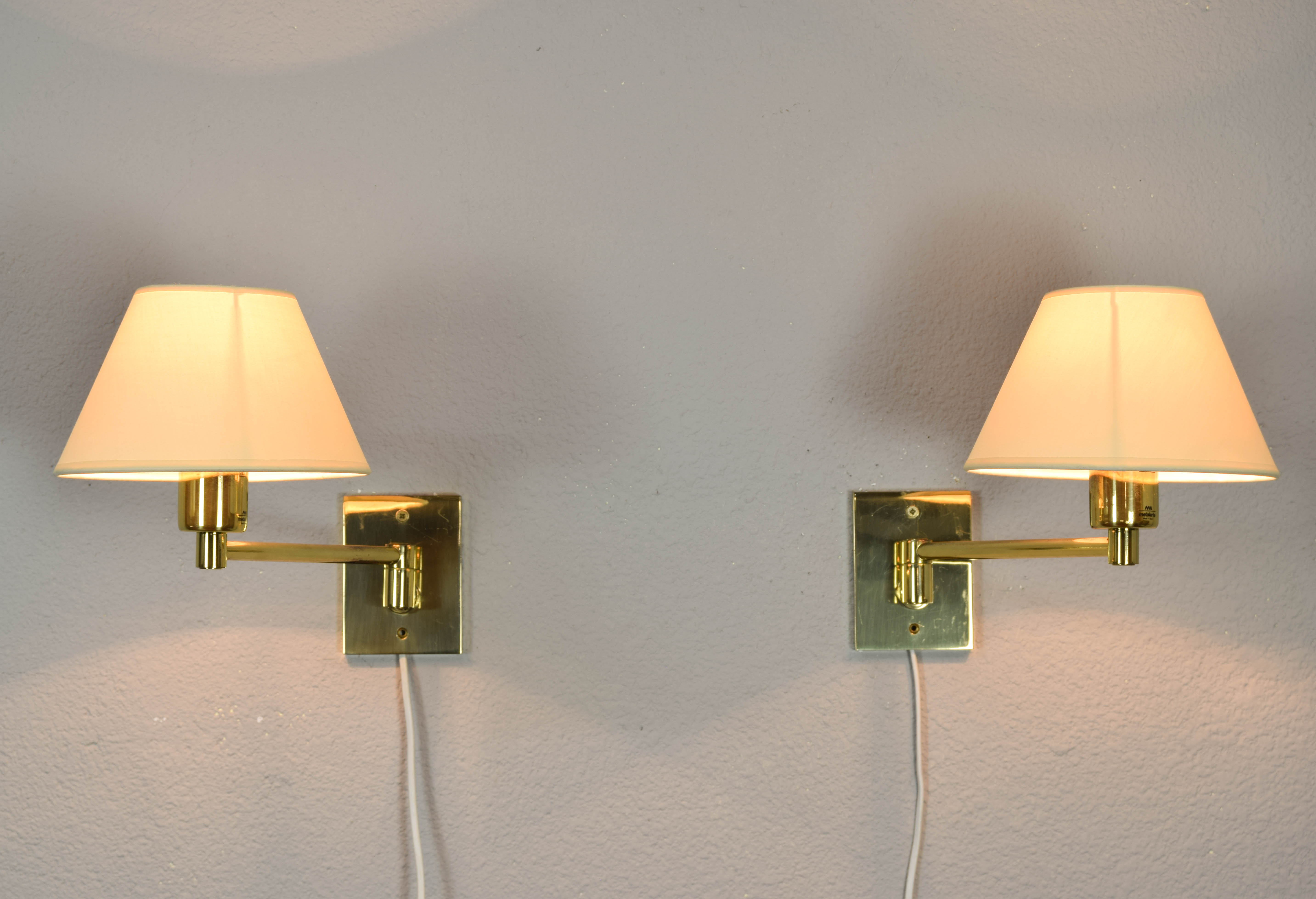 Two MidCentury Simple Swivel Arm Brass Sconce by George W. Hansen for Metalarte