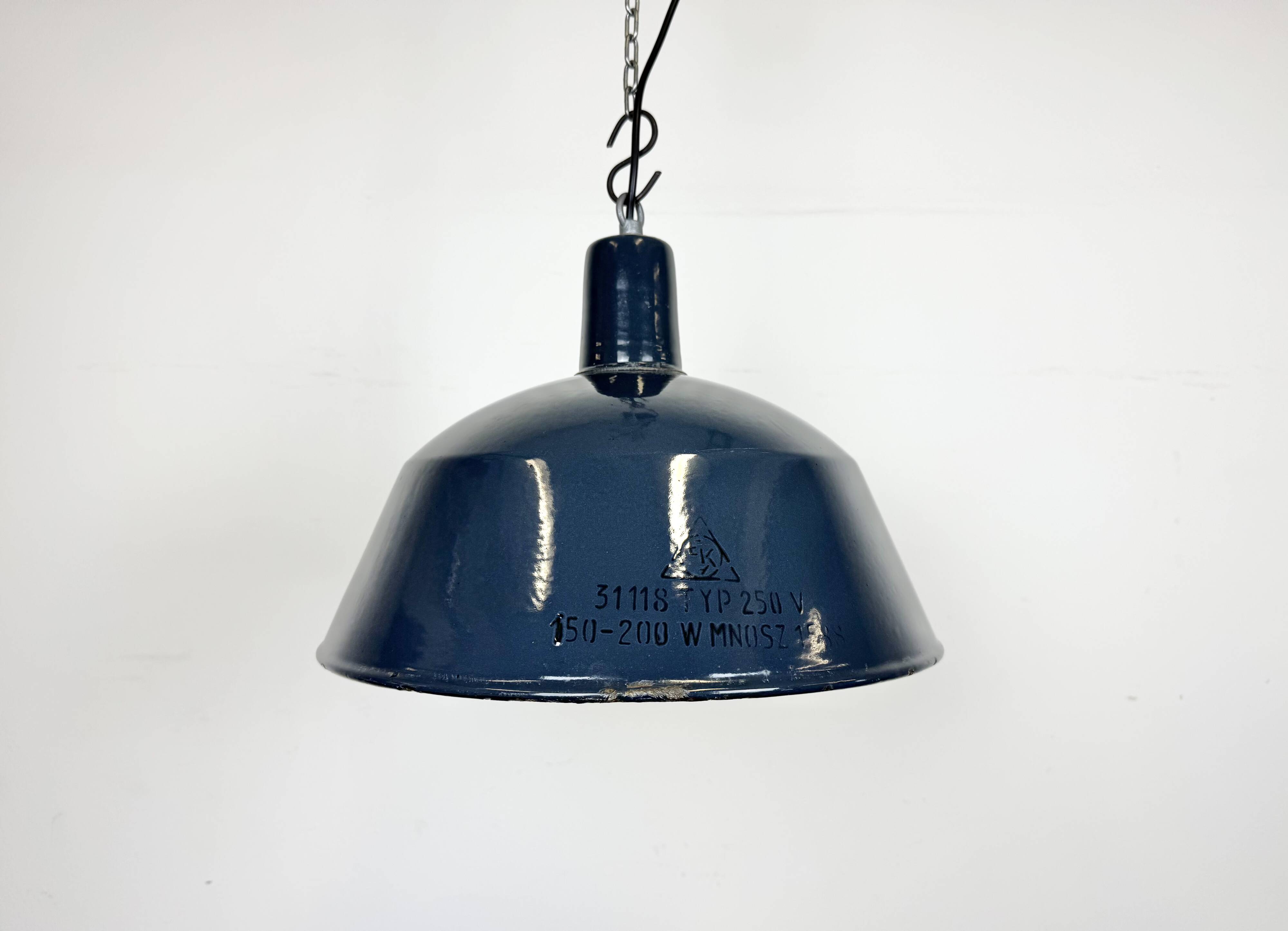 Industrial dark blue enamel pendant lamp from emax, 1960s