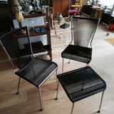 Suite of 6 Chairs and 1 Scoubidou stool André MONPOIX 1960