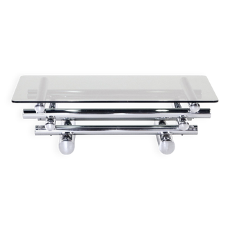 Table basse italienne chromée empilée du milieu du siècle des années 1970