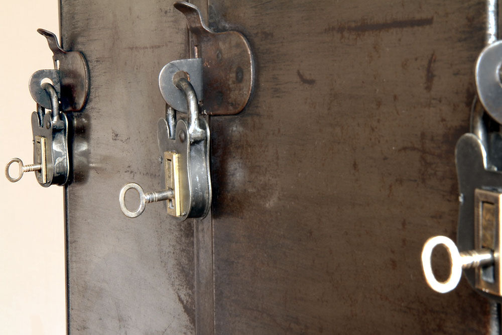 Industrial metal locker room patinated rounded corners