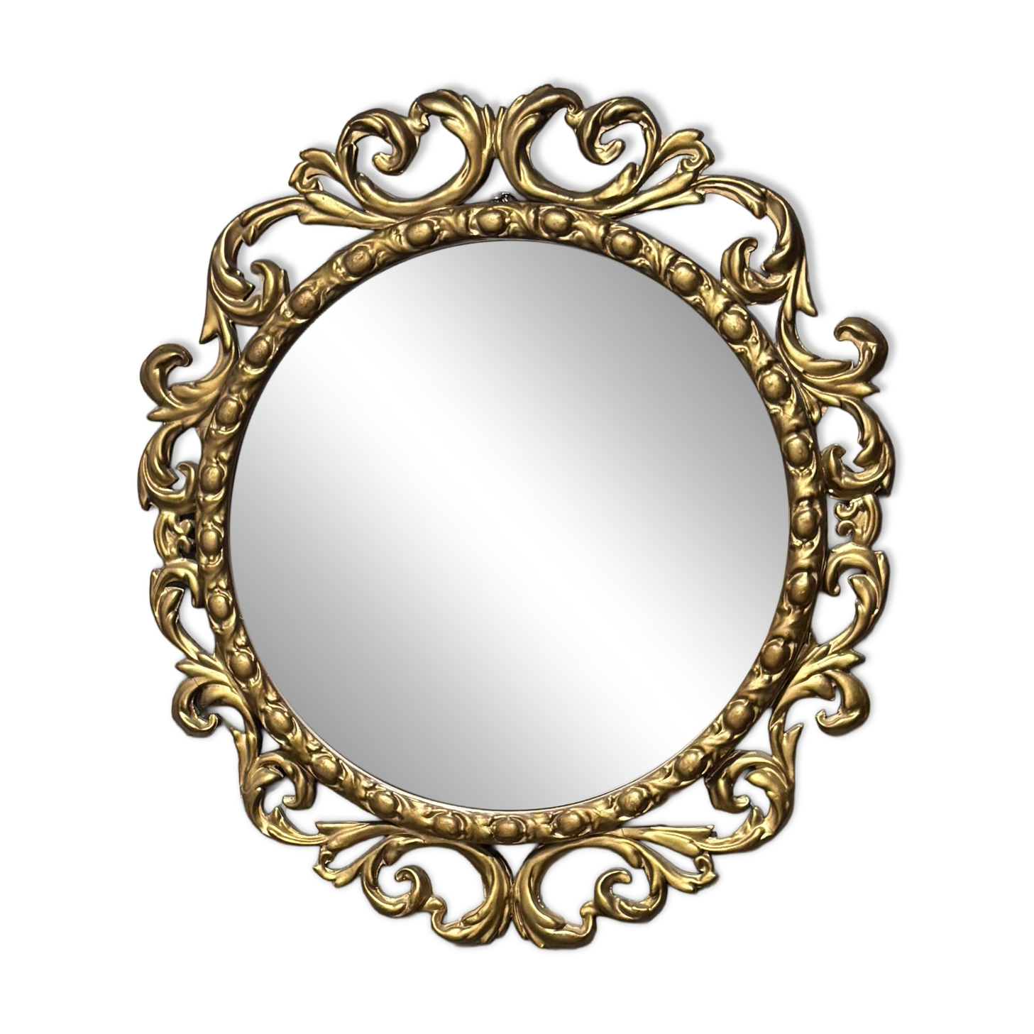 Vintage Round Wall Mirror Ornate Gold Rococo – Elegant 20th Century Piece